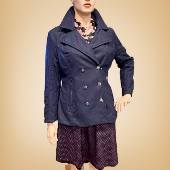 Yoki Double Breasted Pea Coat Size 1X Navy Blue, Lined, Pockets Wool Blend, NWT - Picture 15 of 16